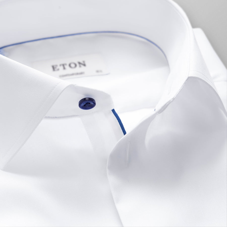 Eton Contemporary Fit Signature Twill Contrast Button Shirt – White