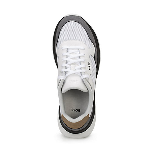 Boss Hybrid Trainers with Bonded Leather and Mesh - White