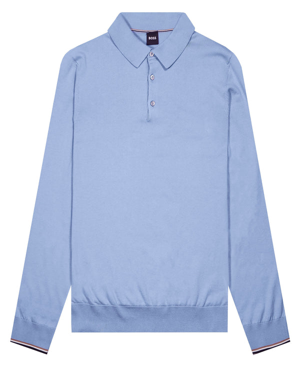 Boss Gemello Long Sleeved Knitted Polo - Blue