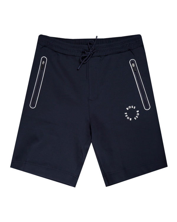 Boss Cotton-Blend Shorts with Circular Logo Branding - Navy