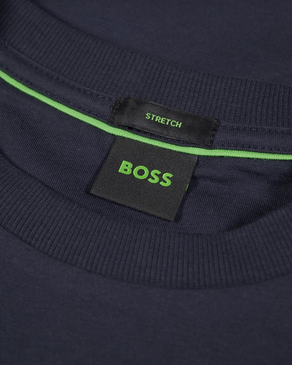 Boss Stretch-Cotton T-Shirt with Circle Logo Print - Navy