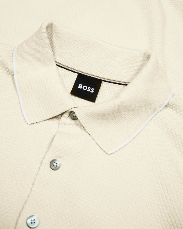 Boss 'Gorillo' Structured-Cotton Regular-Fit Polo Sweater - Cream