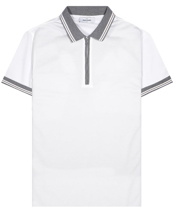 Gran Sasso Zip Piquet Polo Shirt in Scottish Lisle - White