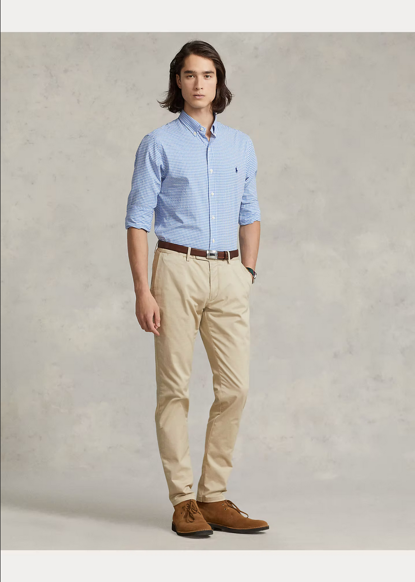 Polo Ralph Lauren Custom Fit Checked Stretch Poplin Shirt, Blue at