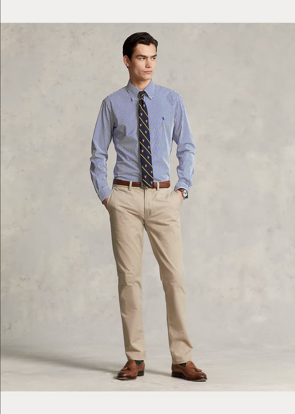 Polo Ralph Lauren Custom Fit Striped Stretch Poplin Shirt - Blue
