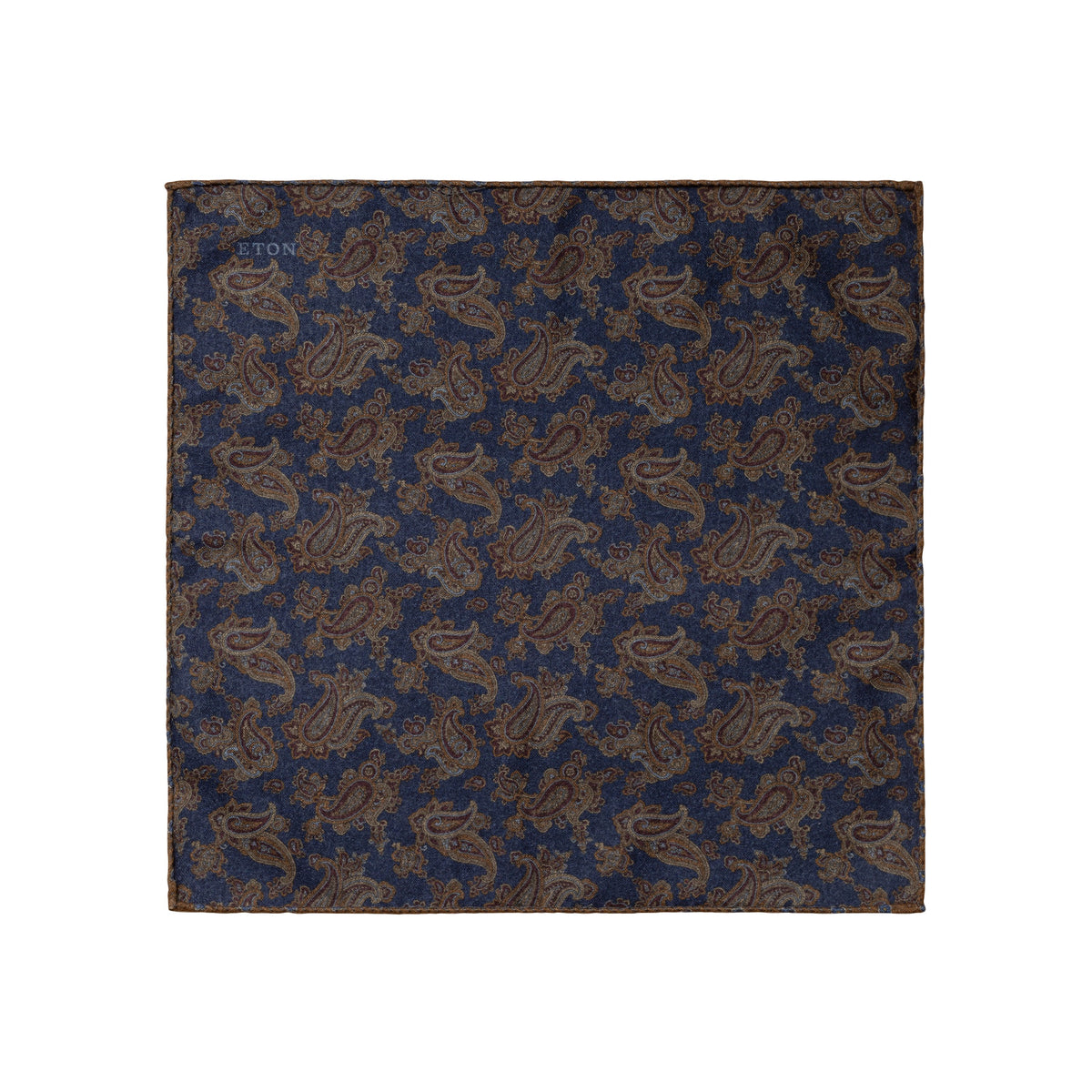Eton Paisley Print / Floral Print Wool Pocket Square - Navy