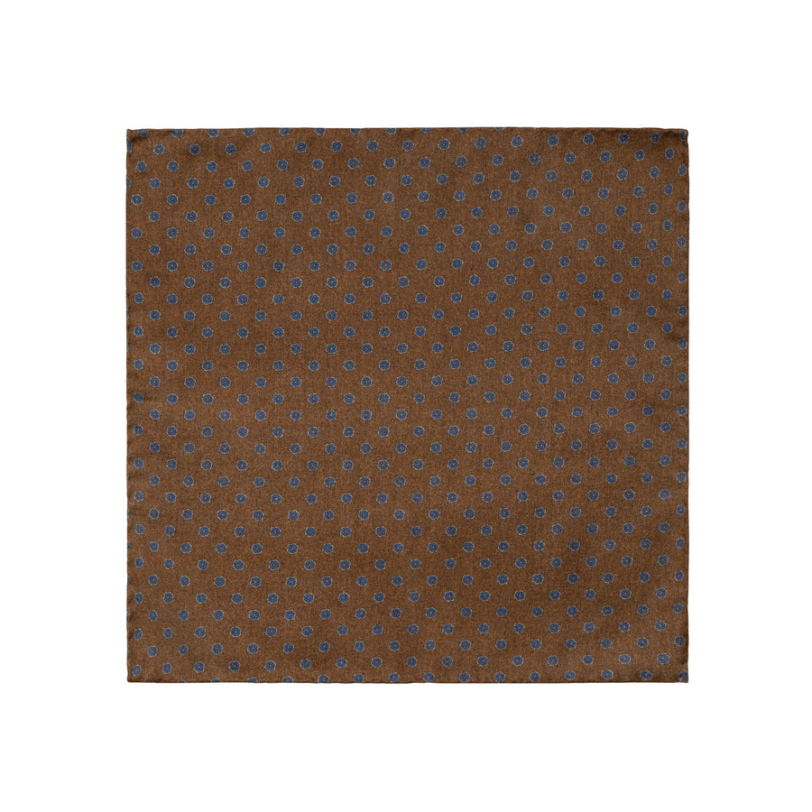 Eton Paisley Print / Floral Print Wool Pocket Square – Navy