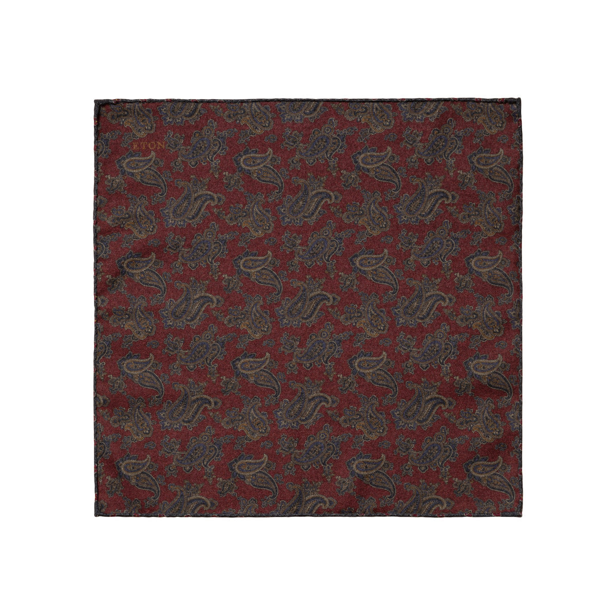 Eton Paisley Print / Floral Print Wool Pocket Square - Red