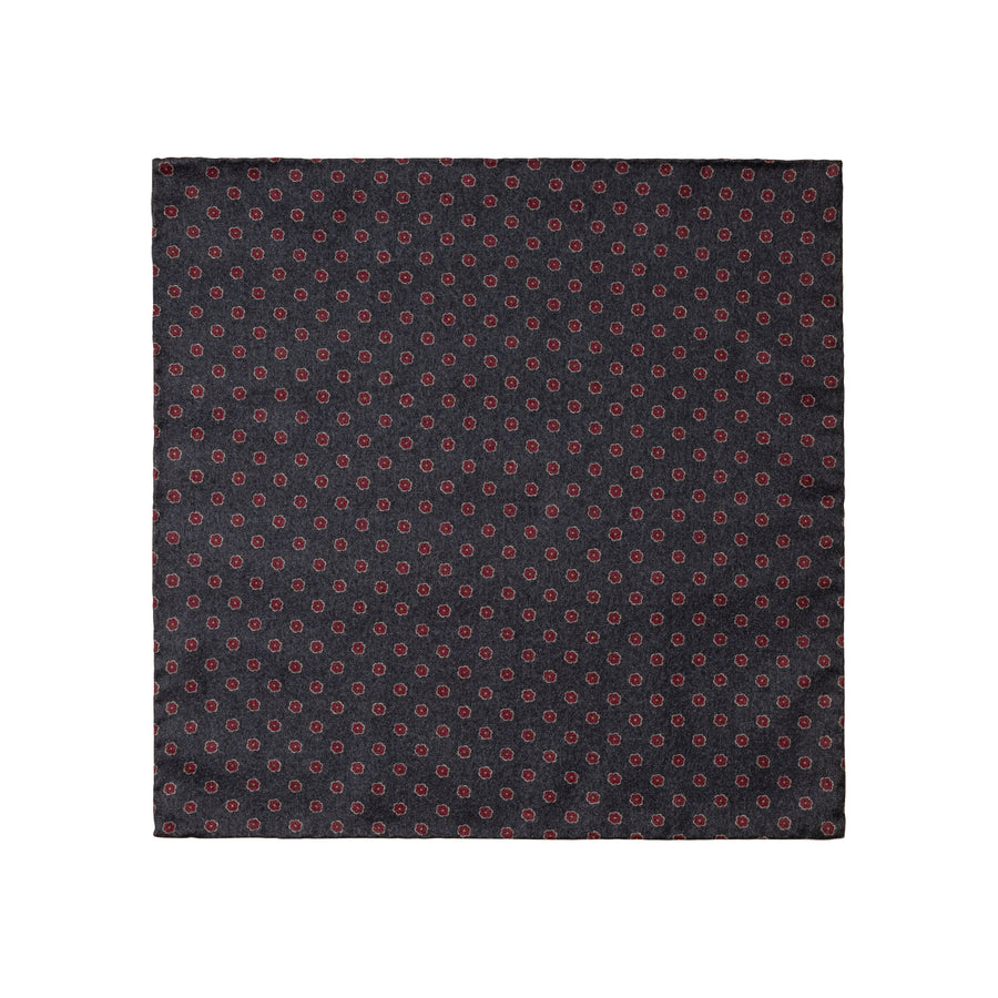 Eton Paisley Print / Floral Print Wool Pocket Square – Red