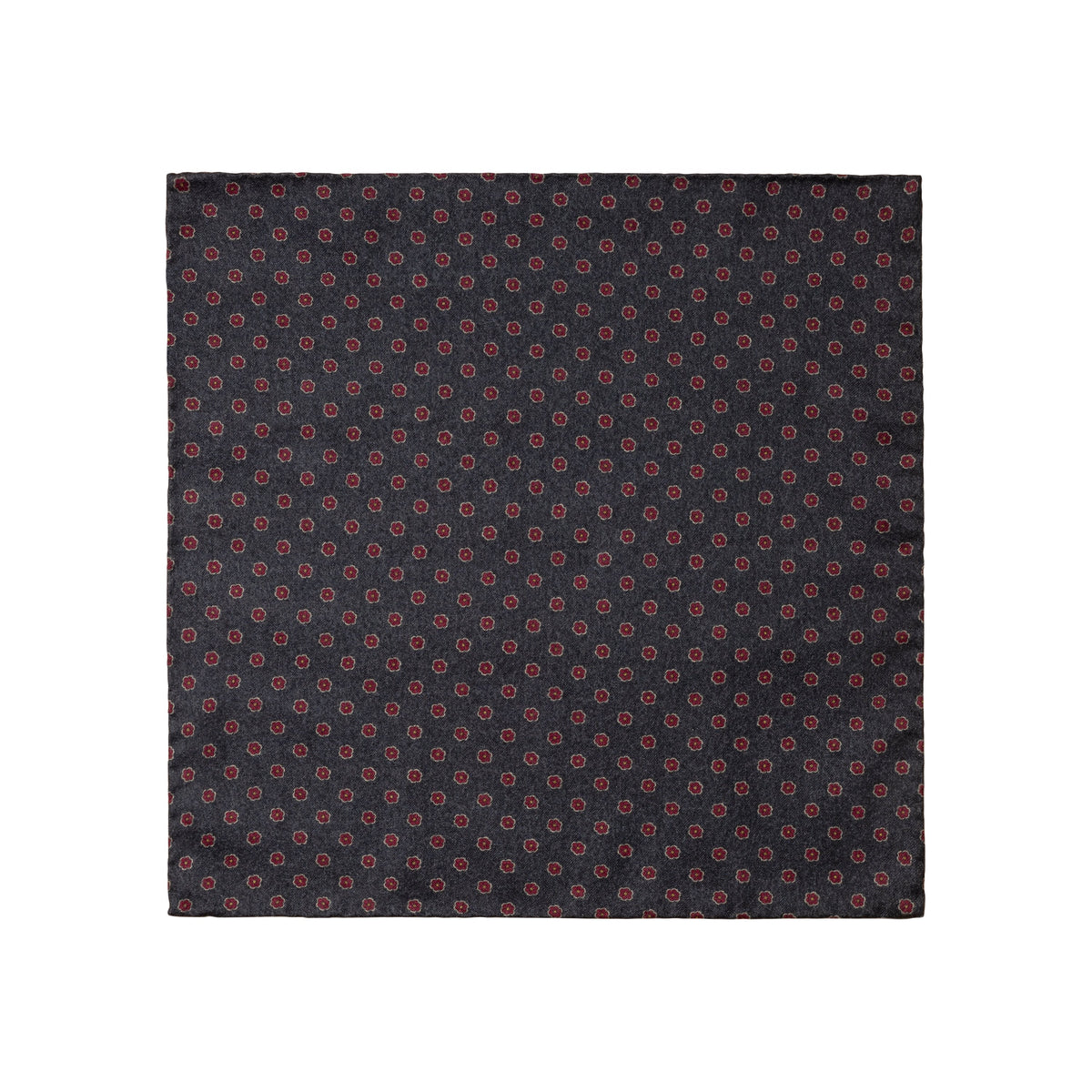 Eton Paisley Print / Floral Print Wool Pocket Square - Red