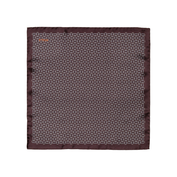 Eton Headphone Print Silk Pocket Square - Burgundy