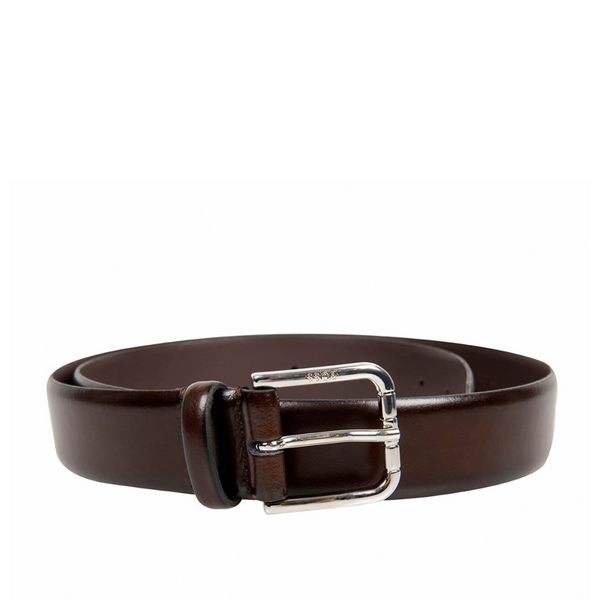 Boss Leather Belt with Branded Pin Buckle - Brown