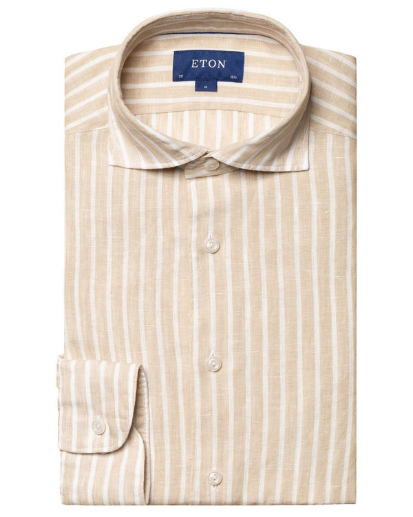 Eton Striped Linen Shirt - Beige