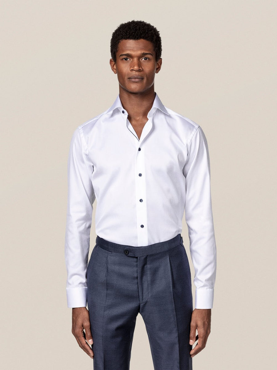 Eton Slim Fit Signature Twill Shirt – White (Navy Details)
