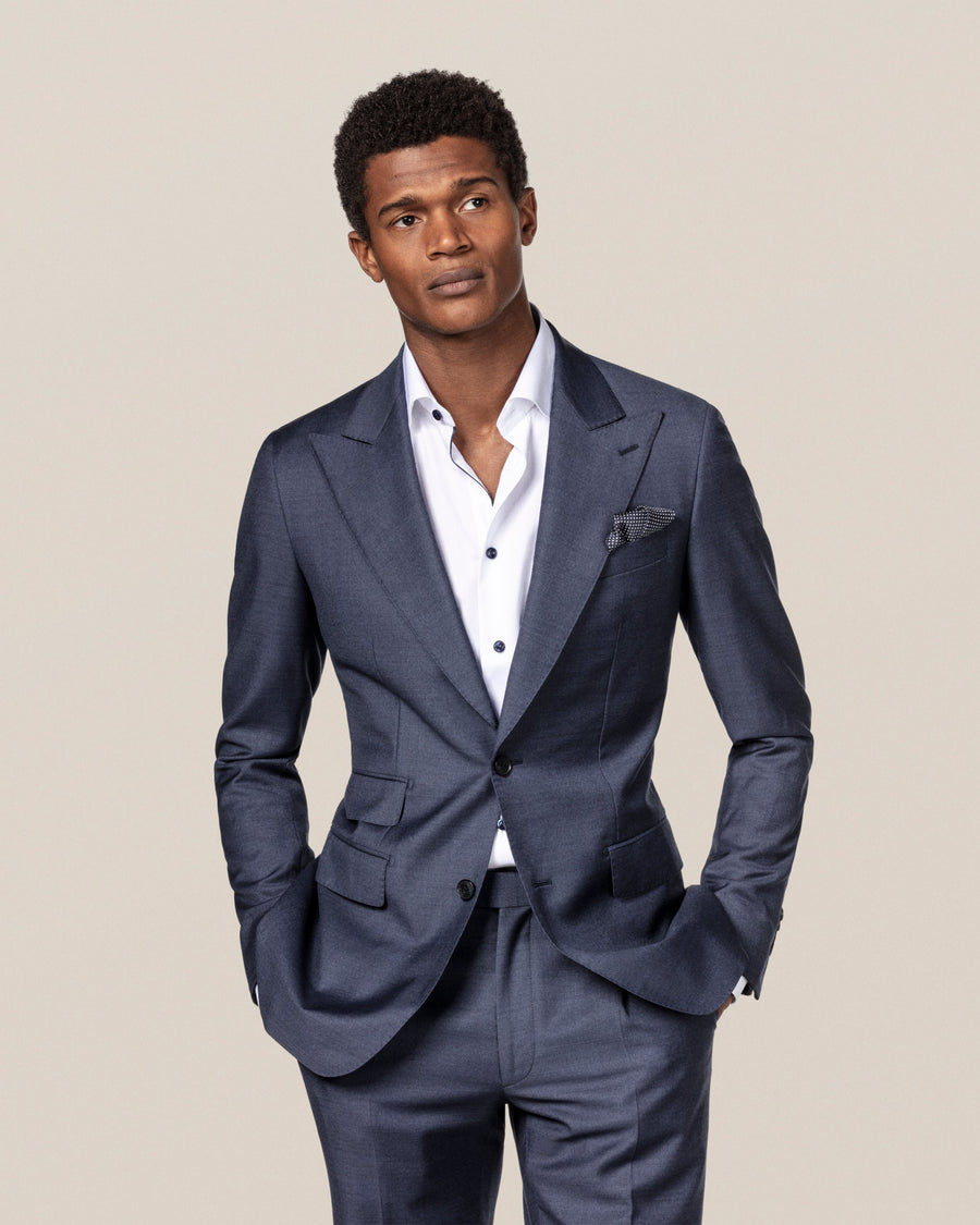 Eton Slim Fit Signature Twill Shirt – White (Navy Details)