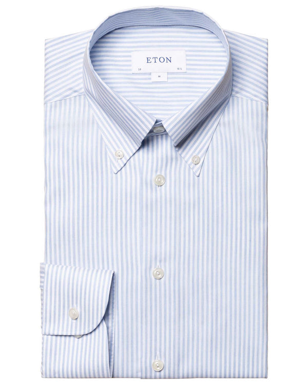 Eton Bengal Striped Oxford Shirt - Mid Blue (Organic)