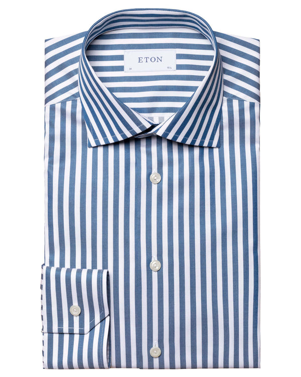 Eton Contemporary Fit Bold Striped Signature Twill Shirt - Teal
