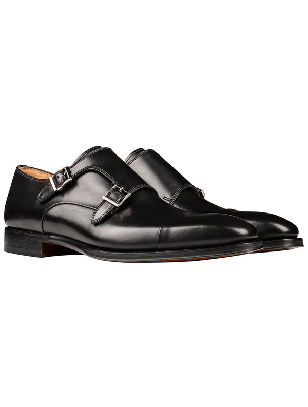 Magnanni Garrett Monk Strap Leather Shoe - Black
