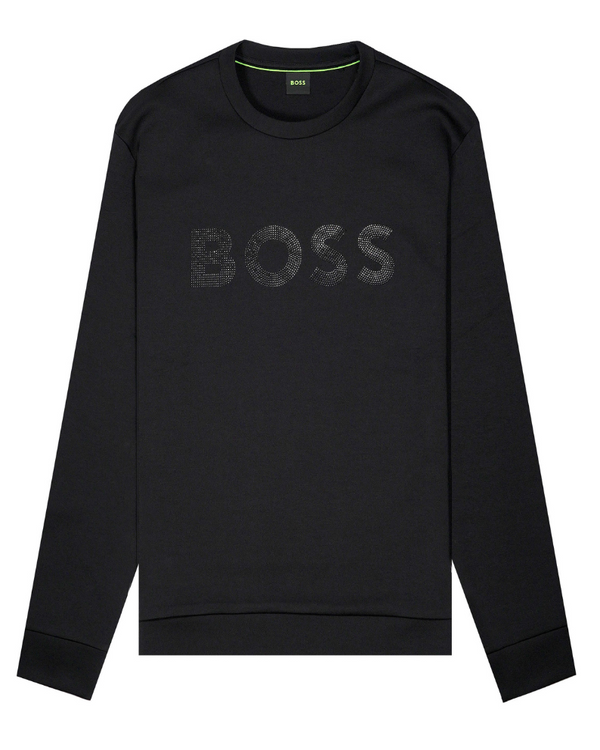 Boss Cotton-Blend Rhinestone Logo Sweatshirt - Black