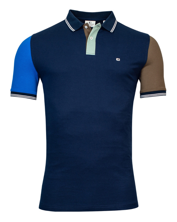 Giordano Adam Contrast Sleeves Polo Shirt - Navy / Blue / Brown