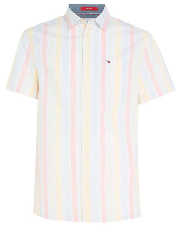 Tommy Jeans Mixed Stripe Classic Short Sleeve Shirt - White