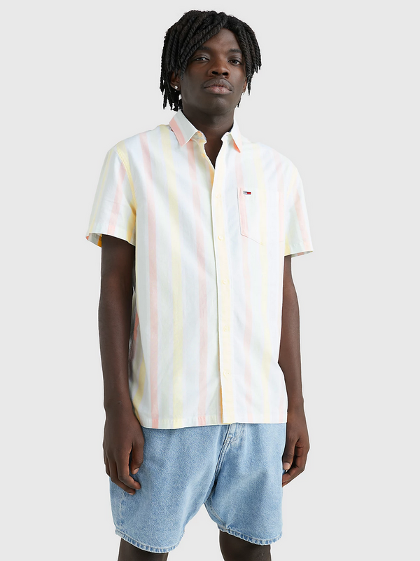 Tommy Jeans Mixed Stripe Classic Short Sleeve Shirt - White
