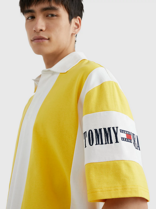 Tommy Jeans Stripe Oversize Fit Jersey Polo - Yellow