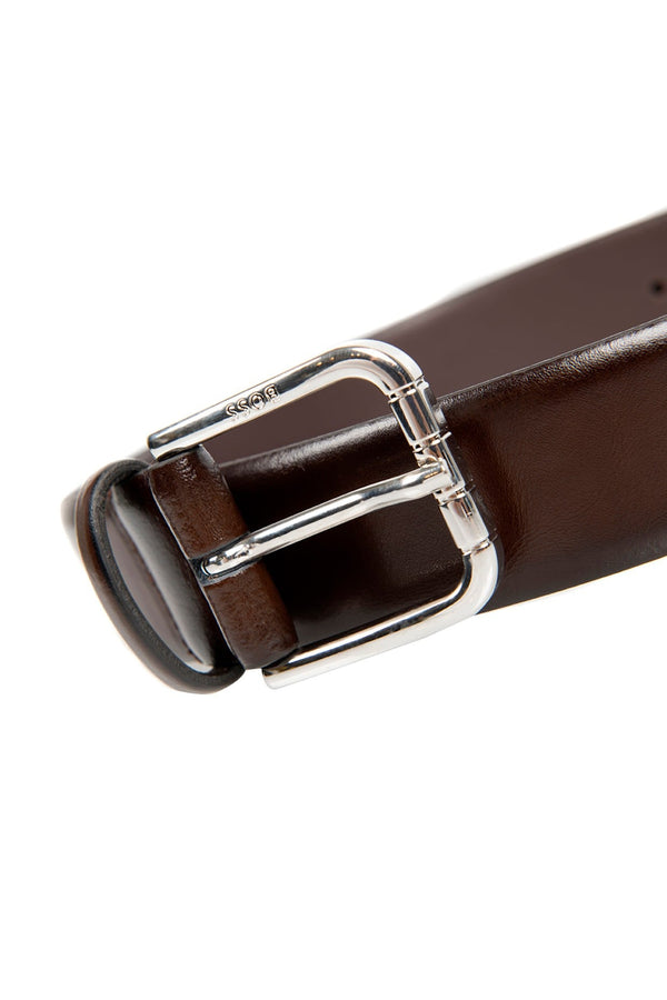 Boss Leather Belt with Branded Pin Buckle - Brown