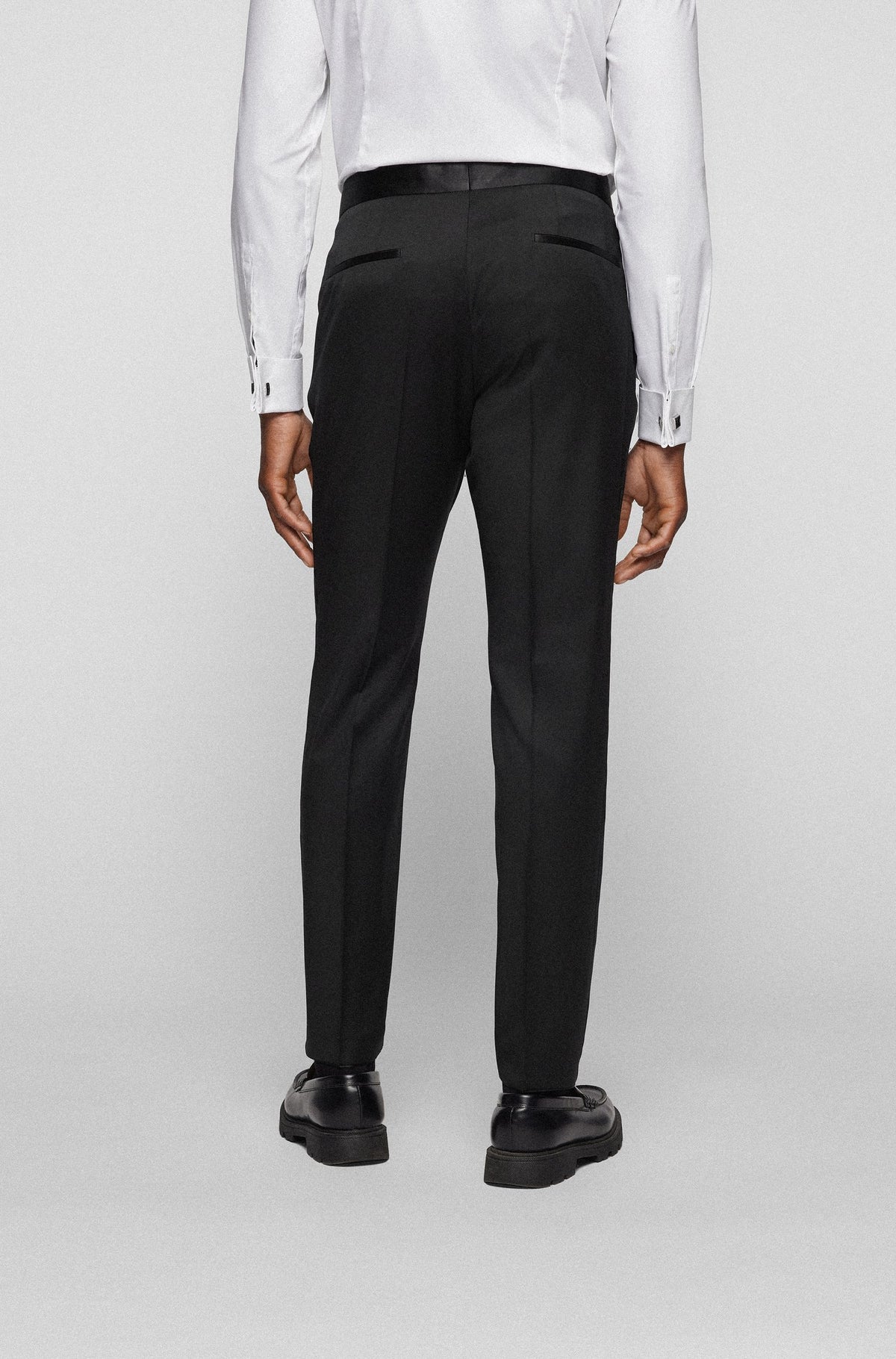 Boss Slim-fit Virgin-wool Tuxedo Trousers - Black