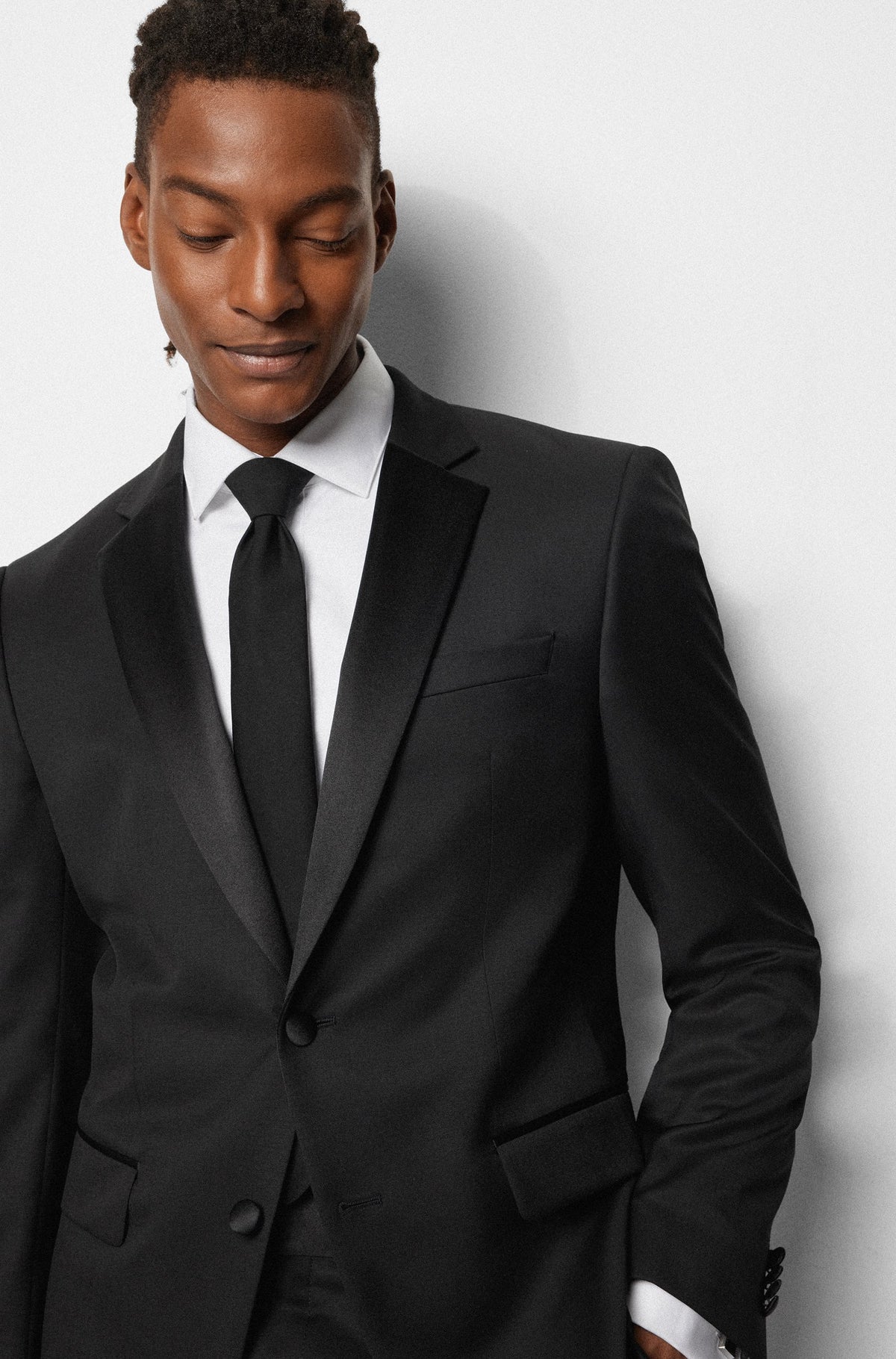 Boss Slim-Fit Virgin-Wool Tuxedo Jacket - Black
