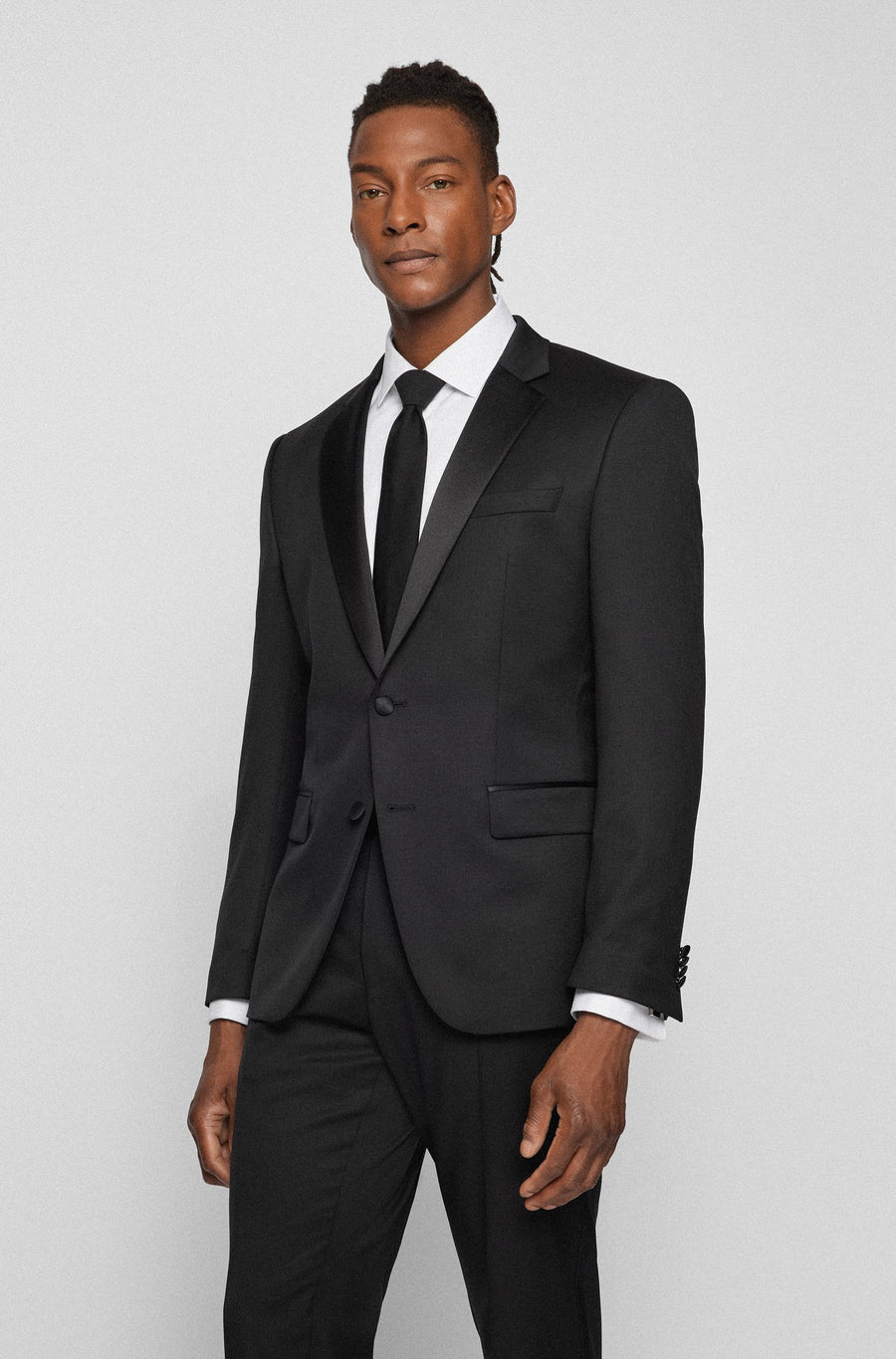 BOSS Slim Fit Virgin Wool Tuxedo Jacket – Black