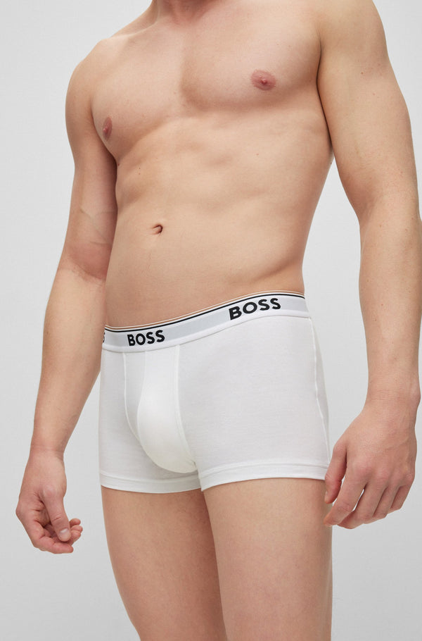 Boss Three-Pack of Stretch-Cotton Trunks with Logo Waistbands - White