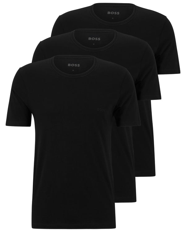 Boss Three-Pack of Logo-Embroidered Cotton T-Shirts- Black