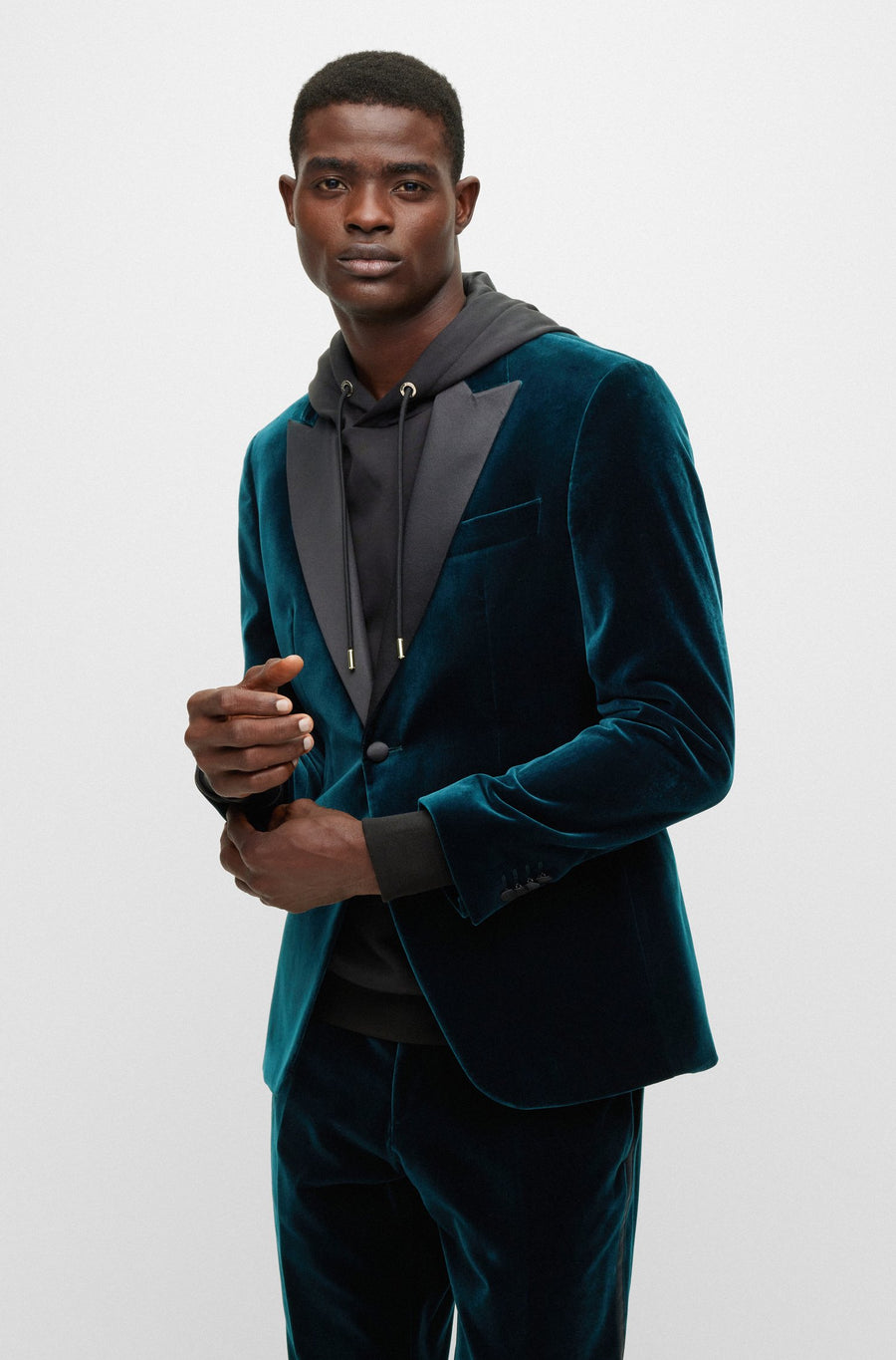 BOSS Slim Fit Cotton Velvet Tuxedo Jacket – Teal Green