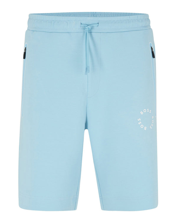 Boss Cotton-Blend Shorts with Circular Logo Branding - Blue